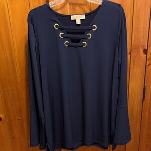 MICHAEL Michael Kors Navy Blouse with Gold Eyelets
